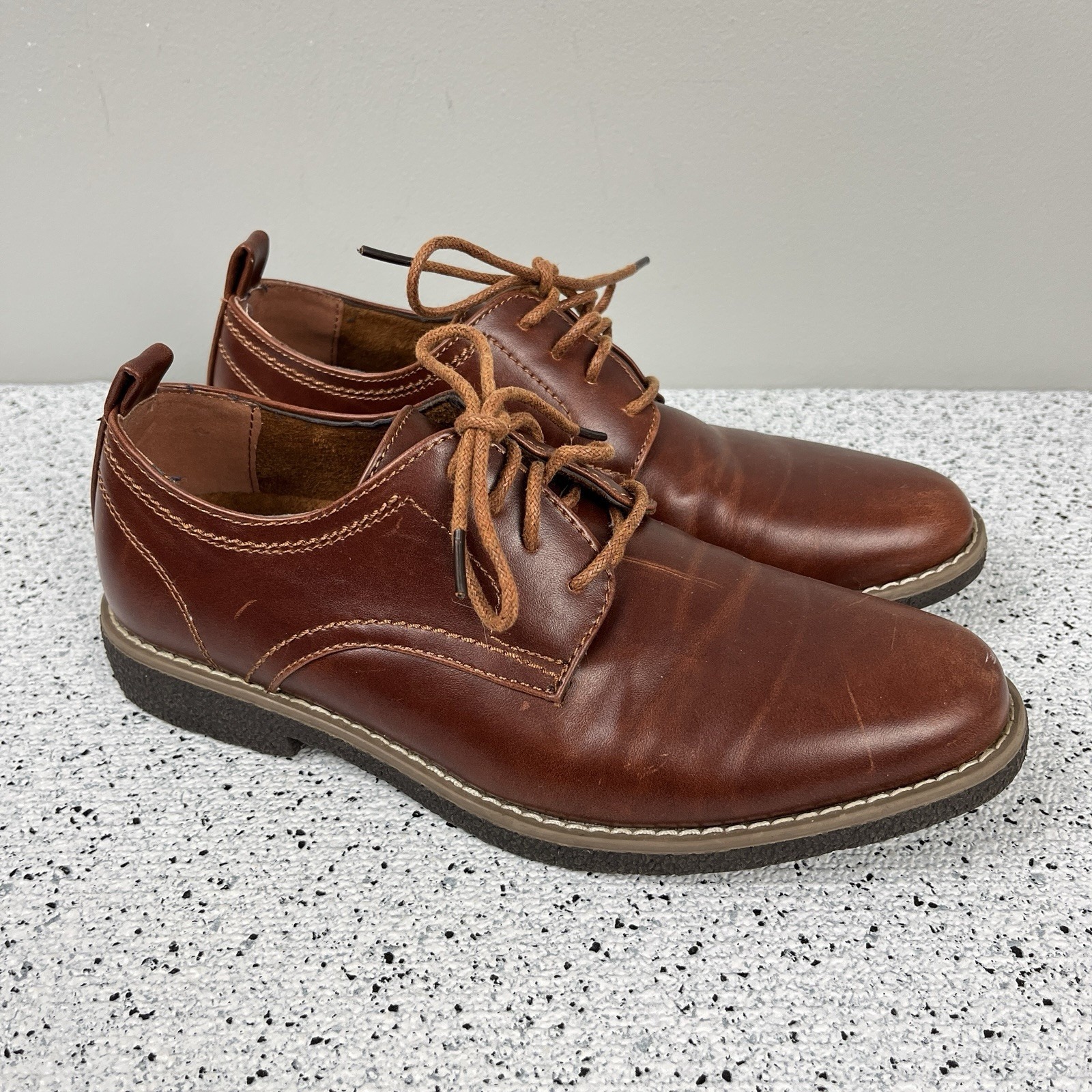 Deer Stags Zander Boys 5m Brown Faux Leather Oxford Dress Shoes Memory Foam